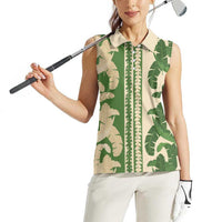 Hawaii Pua Kenikeni Lei Women Sleeveless Polo Shirt With Lau Maia Green LT05 - Polynesian Pride