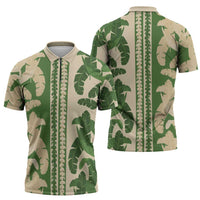 Hawaii Pua Kenikeni Lei Zipper Polo Shirt With Lau Maia Green LT05 - Polynesian Pride