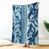 Hawaii Pua Kenikeni Lei Blanket With Lau Maia Royal Blue LT05 - Polynesian Pride