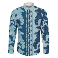 Hawaii Pua Kenikeni Lei Family Matching Tank Maxi Dress and Hawaiian Shirt With Lau Maia Royal Blue LT05 Dad's Shirt - Long Sleeve Blue - Polynesian Pride