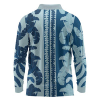 Hawaii Pua Kenikeni Lei Long Sleeve Polo Shirt With Lau Maia Royal Blue LT05 - Polynesian Pride