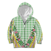 Hawaii Pikake Lokelani Plumeria Lei Kid Hoodie Green Palaka Motifs LT05 Zip Hoodie Green - Polynesian Pride