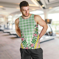 Hawaii Pikake Lokelani Plumeria Lei Men Tank Top Green Palaka Motifs LT05 Green - Polynesian Pride