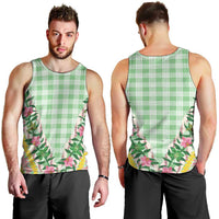 Hawaii Pikake Lokelani Plumeria Lei Men Tank Top Green Palaka Motifs LT05 - Polynesian Pride