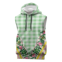 Hawaii Pikake Lokelani Plumeria Lei Sleeveless Hoodie Green Palaka Motifs LT05 Green - Polynesian Pride