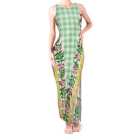 Hawaii Pikake Lokelani Plumeria Lei Tank Maxi Dress Green Palaka Motifs LT05 Women Green - Polynesian Pride