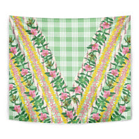Hawaii Pikake Lokelani Plumeria Lei Tapestry Green Palaka Motifs
