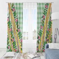 Hawaii Pikake Lokelani Plumeria Lei Window Curtain Green Palaka Motifs