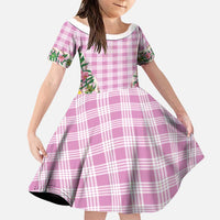 Hawaii Pikake Lokelani Plumeria Lei Family Matching Short Sleeve Bodycon Dress and Hawaiian Shirt Pink Palaka Motifs LT05 Daughter's Dress Pink - Polynesian Pride