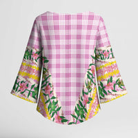 Hawaii Pikake Lokelani Plumeria Lei Kimono Sleeve Blouse Pink Palaka Motifs LT05 - Polynesian Pride