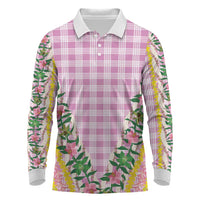 Hawaii Pikake Lokelani Plumeria Lei Long Sleeve Polo Shirt Pink Palaka Motifs LT05 Pink - Polynesian Pride