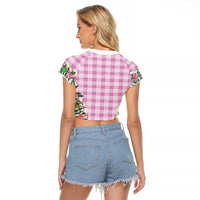 Hawaii Pikake Lokelani Plumeria Lei Raglan Cropped T Shirt Pink Palaka Motifs LT05 - Polynesian Pride