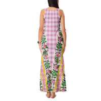 Hawaii Pikake Lokelani Plumeria Lei Tank Maxi Dress Pink Palaka Motifs LT05 - Polynesian Pride