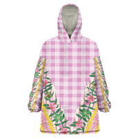 Hawaii Pikake Lokelani Plumeria Lei Wearable Blanket Hoodie Pink Palaka Motifs LT05 One Size Pink - Polynesian Pride