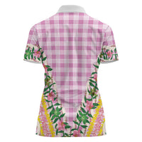 Hawaii Pikake Lokelani Plumeria Lei Women Polo Shirt Pink Palaka Motifs