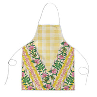 Hawaii Pikake Lokelani Plumeria Lei Apron Yellow Palaka Motifs