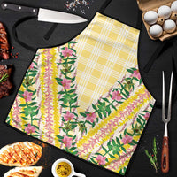 Hawaii Pikake Lokelani Plumeria Lei Apron Yellow Palaka Motifs