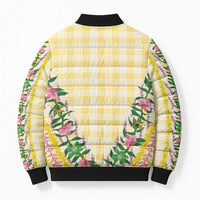 Hawaii Pikake Lokelani Plumeria Lei Bomber Puffer Jacket Yellow Palaka Motifs