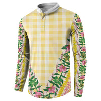 Hawaii Pikake Lokelani Plumeria Lei Button Sweatshirt Yellow Palaka Motifs