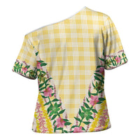 Hawaii Pikake Lokelani Plumeria Lei Cross Shoulder Shirt Yellow Palaka Motifs LT05 - Polynesian Pride
