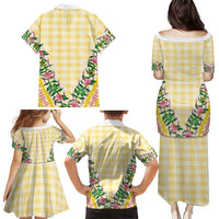 Hawaii Pikake Lokelani Plumeria Lei Family Matching Puletasi and Hawaiian Shirt Yellow Palaka Motifs LT05 - Polynesian Pride