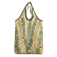 Hawaii Pikake Lokelani Plumeria Lei Grocery Bag Yellow Palaka Motifs