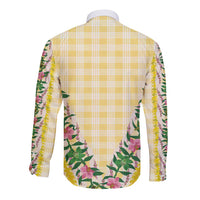 Hawaii Pikake Lokelani Plumeria Lei Long Sleeve Button Shirt Yellow Palaka Motifs
