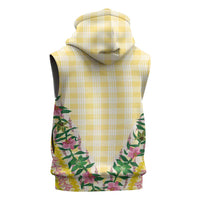 Hawaii Pikake Lokelani Plumeria Lei Sleeveless Hoodie Yellow Palaka Motifs LT05 - Polynesian Pride
