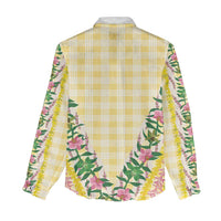 Hawaii Pikake Lokelani Plumeria Lei Women Casual Shirt Yellow Palaka Motifs