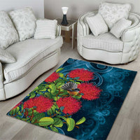 New Zealand Matariki Piwakawaka Area Rug Maori Koru With Pohutukawa Flowers LT05 - Polynesian Pride