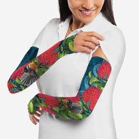 New Zealand Matariki Piwakawaka Arm Sleeves Maori Koru With Pohutukawa Flowers LT05 - Polynesian Pride