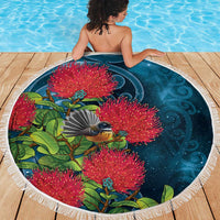New Zealand Matariki Piwakawaka Beach Blanket Maori Koru With Pohutukawa Flowers LT05 - Polynesian Pride