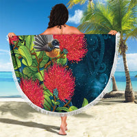 New Zealand Matariki Piwakawaka Beach Blanket Maori Koru With Pohutukawa Flowers LT05 - Polynesian Pride