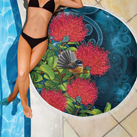 New Zealand Matariki Piwakawaka Beach Blanket Maori Koru With Pohutukawa Flowers LT05 - Polynesian Pride