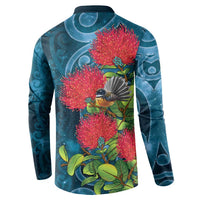 New Zealand Matariki Piwakawaka Button Sweatshirt Maori Koru With Pohutukawa Flowers LT05 - Polynesian Pride