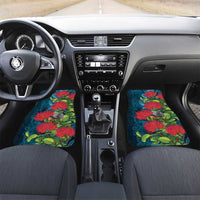 New Zealand Matariki Piwakawaka Car Mats Maori Koru With Pohutukawa Flowers LT05 Set 2pcs - Front Dark Teal - Polynesian Pride