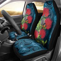 New Zealand Matariki Piwakawaka Car Seat Cover Maori Koru With Pohutukawa Flowers