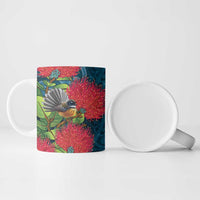 New Zealand Matariki Piwakawaka Ceramic Mug Maori Koru With Pohutukawa Flowers LT05 - Polynesian Pride