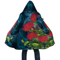 New Zealand Matariki Piwakawaka Cloak Maori Koru With Pohutukawa Flowers LT05 Unisex Dark Teal - Polynesian Pride
