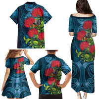 New Zealand Matariki Piwakawaka Family Matching Puletasi and Hawaiian Shirt Maori Koru With Pohutukawa Flowers LT05 - Polynesian Pride