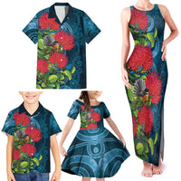 New Zealand Matariki Piwakawaka Family Matching Tank Maxi Dress and Hawaiian Shirt Maori Koru With Pohutukawa Flowers LT05 - Polynesian Pride