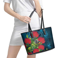 New Zealand Matariki Piwakawaka Leather Tote Bag Maori Koru With Pohutukawa Flowers
