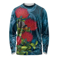 New Zealand Matariki Piwakawaka Long Sleeve Shirt Maori Koru With Pohutukawa Flowers