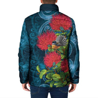 New Zealand Matariki Piwakawaka Padded Jacket Maori Koru With Pohutukawa Flowers LT05 - Polynesian Pride