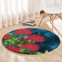 New Zealand Matariki Piwakawaka Round Carpet Maori Koru With Pohutukawa Flowers LT05 - Polynesian Pride