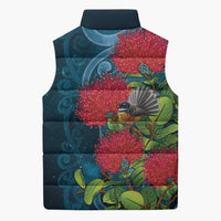 New Zealand Matariki Piwakawaka Sleeveless Puffer Jacket Maori Koru With Pohutukawa Flowers LT05 - Polynesian Pride