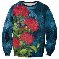 New Zealand Matariki Piwakawaka Sweatshirt Maori Koru With Pohutukawa Flowers LT05 Unisex Dark Teal - Polynesian Pride