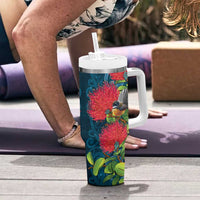 New Zealand Matariki Piwakawaka Tumbler With Handle Maori Koru With Pohutukawa Flowers