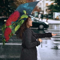 New Zealand Matariki Piwakawaka Umbrella Maori Koru With Pohutukawa Flowers LT05 - Polynesian Pride