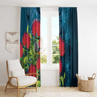New Zealand Matariki Piwakawaka Window Curtain Maori Koru With Pohutukawa Flowers LT05 - Polynesian Pride